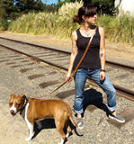lady and dog with double ended leash