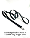 double handle Latigo leather leash black leather and trigger snap