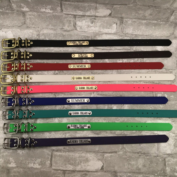 1" Wide Waterproof Dog Collar with Nameplate (Biothane) Karma Collars