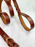 close up handle double handle Latigo leather leash in Tan leather