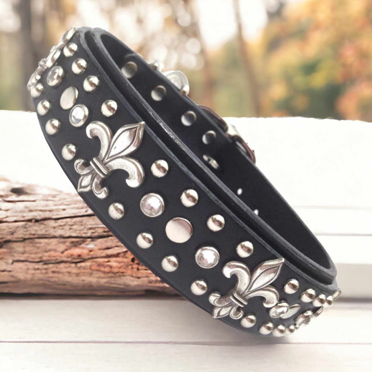 lily flower dog collar Luxury Lilly Leather Dog Collar Black / Medium (16"-18" neck)