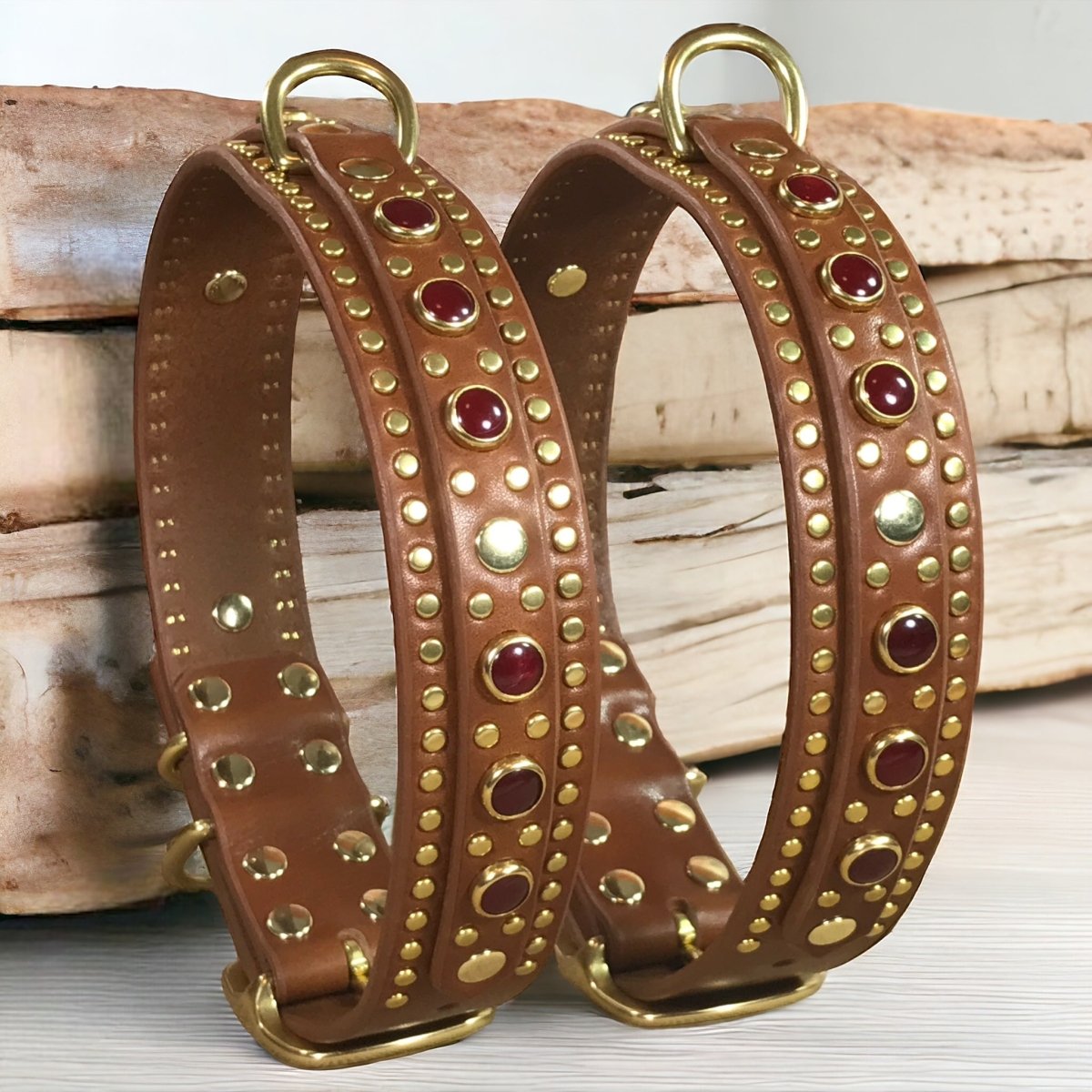 Dog Collar- hand made Luxury 18ct Gold cubic selling zirconia Vegetable dyed Italian leather dog collar. Better bling than diamante or swarovski