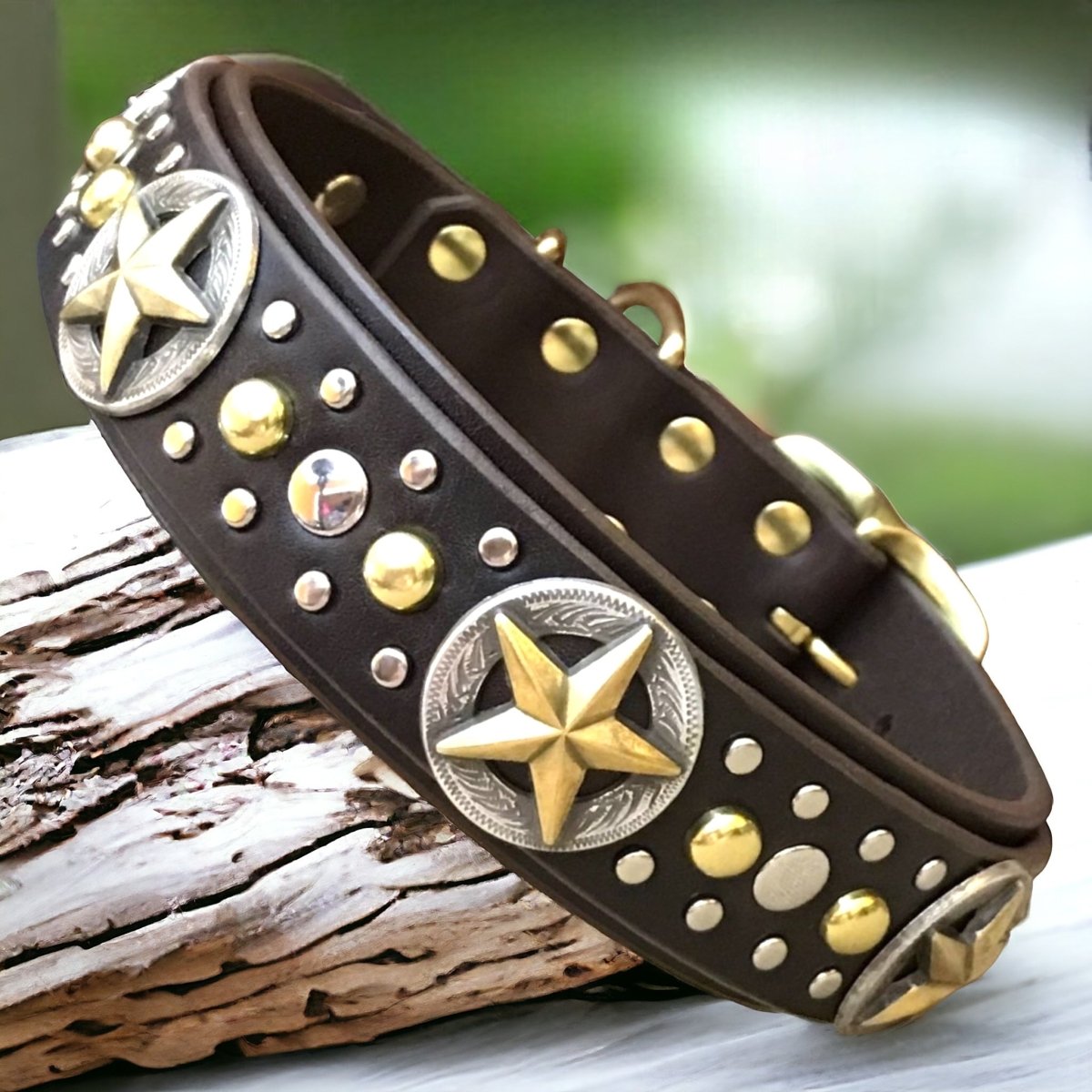 Leather Dog Collar with Conchos Karma Collars Leather Dog Collars