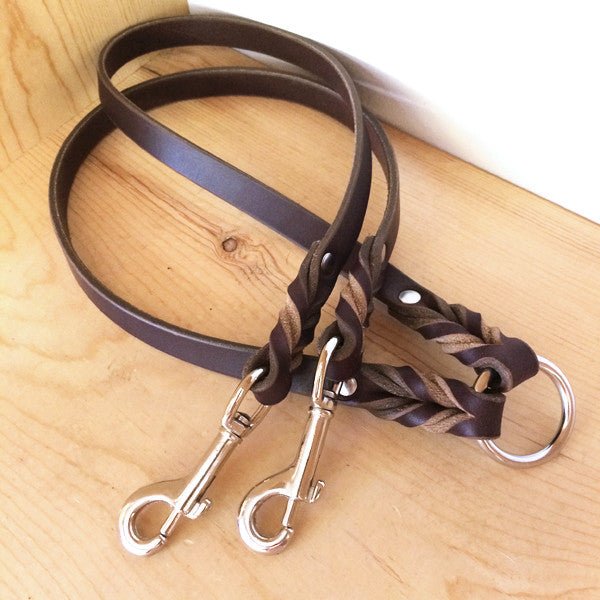 Premium Leather Leash Coupler for Walking Two Dogs 18