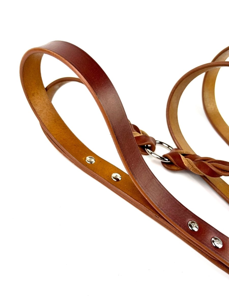 Double handle shop leather dog leash