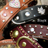 choice of leather colors for designer leather collar with crystal bling 